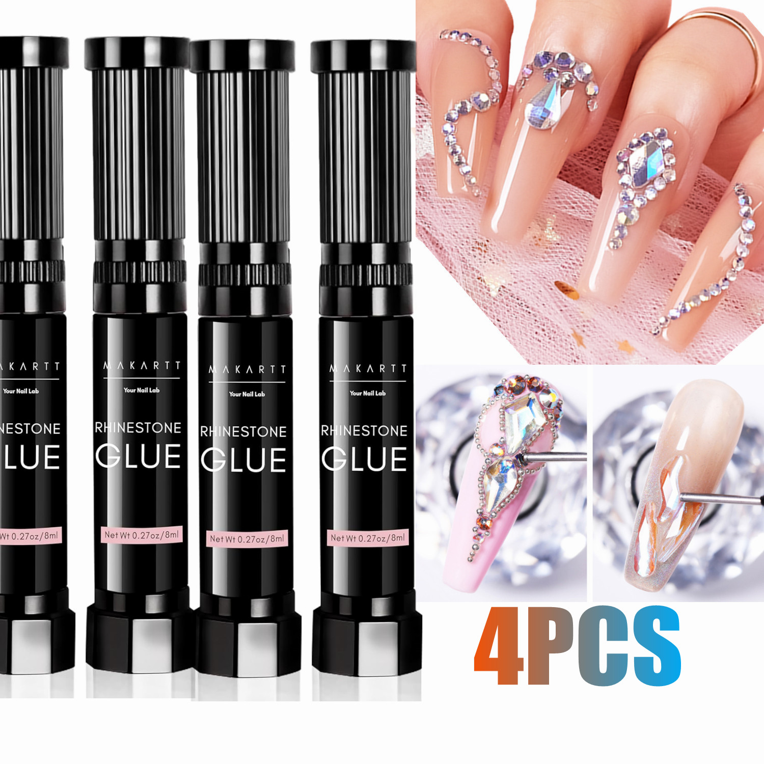 Rhinestone Nail Gem - Lot de 4 Colle à Strass